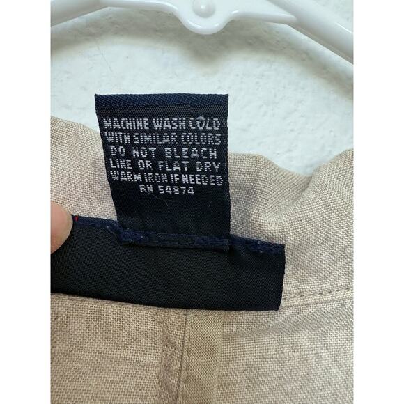 The Limited Tan Linen Button Up Blouse with Pockets L Adjustable Waist - Picture 4 of 9